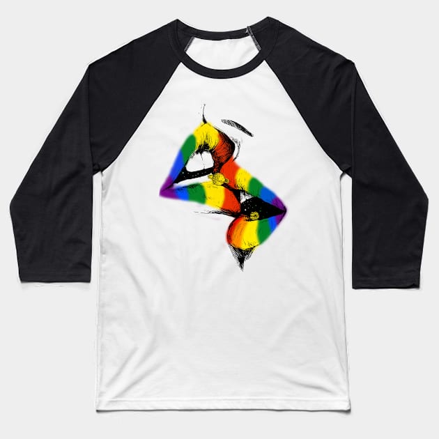 Lesbian Lips Kissing Rainbow Flag Gay Pride LGBT Baseball T-Shirt by Dianeursusla Clothes